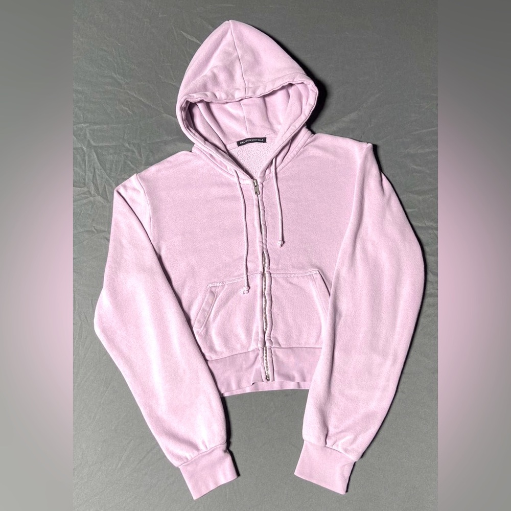 Brandy Melville cropped pink zip up hoodie